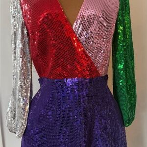 Alice + Olivia Blaze Sequin Colorblock Mini Faux Wrap Dress 10 L NWT Eras Tour